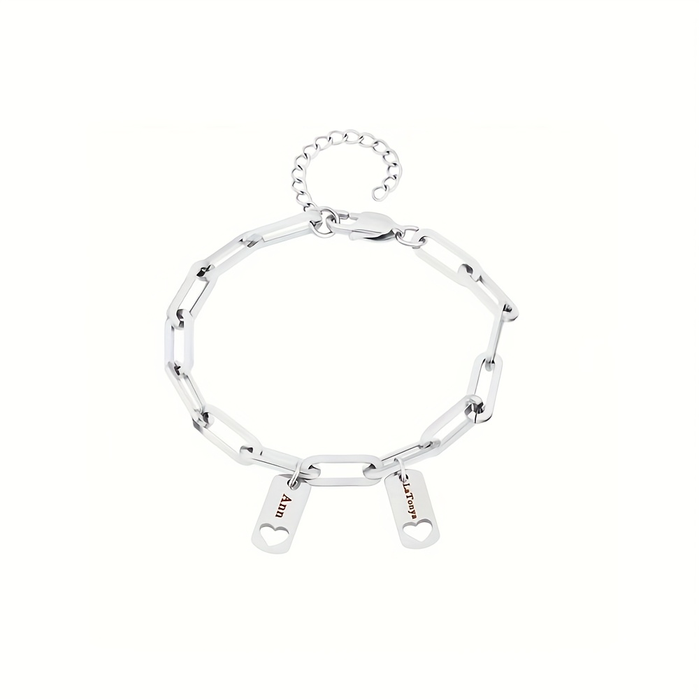 Women's Personalized Nameplate Bracelet with Hollow Heart Pendant